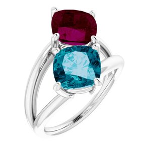 Platinum Natural London Blue Topaz & Natural Rhodolite Garnet Ring
