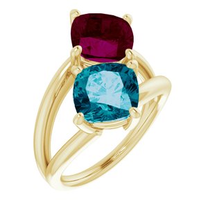 14K Yellow Gold Natural London Blue Topaz & Natural Rhodolite Garnet Ring