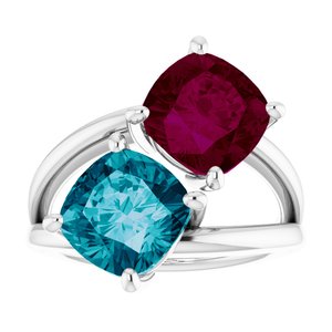 14K White Gold Natural London Blue Topaz & Natural Rhodolite Garnet Ring