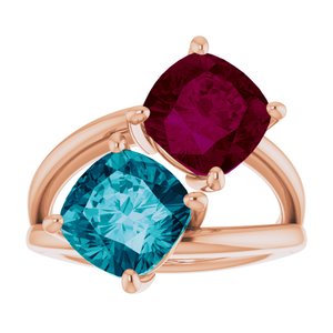 14K Rose Gold Natural London Blue Topaz & Natural Rhodolite Garnet Ring
