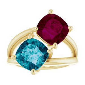 14K Yellow Gold Natural London Blue Topaz & Natural Rhodolite Garnet Ring