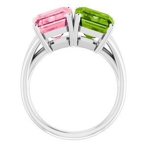 Platinum Natural Peridot & Pink Topaz Ring