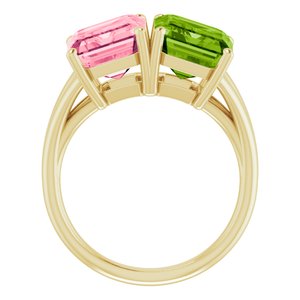 14K Yellow Gold Natural Peridot & Natural Pink Topaz Ring