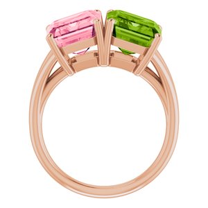 14K Rose Gold Natural Peridot & Natural Pink Topaz Ring