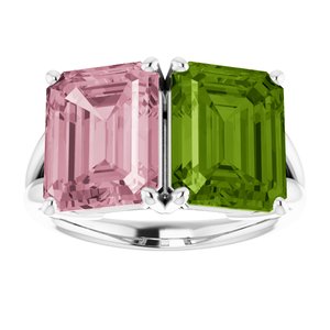 14K White Gold Natural Peridot & Natural Pink Topaz Ring