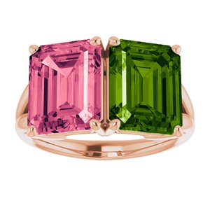 14K Rose Gold Natural Peridot & Natural Pink Topaz Ring