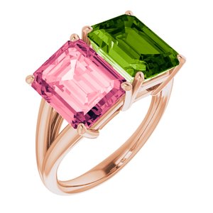 14K Rose Gold Natural Peridot & Natural Pink Topaz Ring