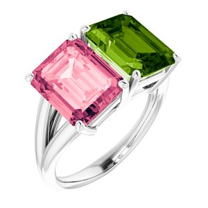 Platinum Natural Peridot & Pink Topaz Ring