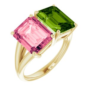 14K Yellow Gold Natural Peridot & Natural Pink Topaz Ring