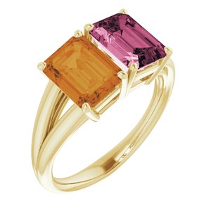14K Yellow Gold Natural Pink Tourmaline & Natural Citrine Ring