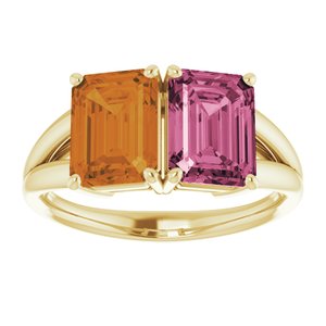 14K Yellow Gold Natural Pink Tourmaline & Natural Citrine Ring