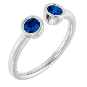14K White Gold Natural Blue Sapphire Two-Stone Ring