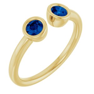 14K Yellow Gold Natural Blue Sapphire Two-Stone Ring