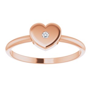 14K Rose Gold .01 CT Natural Diamond Youth Heart Ring
