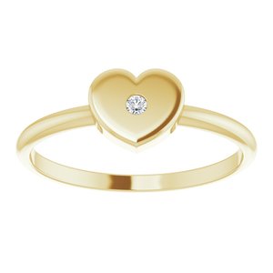 14K Yellow Gold .01 CT Natural Diamond Youth Heart Ring