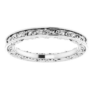 10K White 2.5 mm Floral Flat Band Size 7