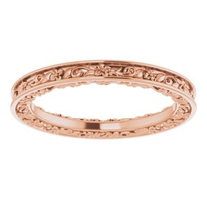 10K Rose 2.5 mm Floral Flat Band Size 8