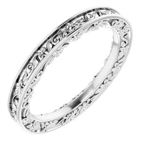 10K White 2.5 mm Floral Flat Band Size 7