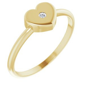 14K Yellow Gold .01 CT Natural Diamond Youth Heart Ring