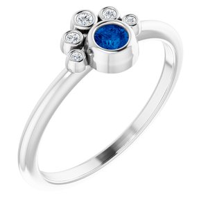 14K White Gold Lab-Grown Blue Sapphire & .04 CTW Natural Diamond Ring