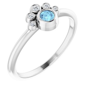 14K White Gold Natural Aquamarine & .04 CTW Natural Diamond Ring
