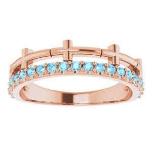 14K Rose Gold Natural Aquamarine Stackable Cross Ring