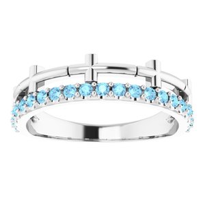 14K White Gold Natural Aquamarine Stackable Cross Ring