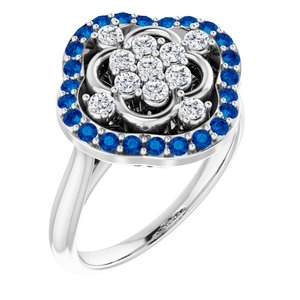 Sterling Silver Natural Blue Sapphire & 1/3 CTW Natural Diamond Ring