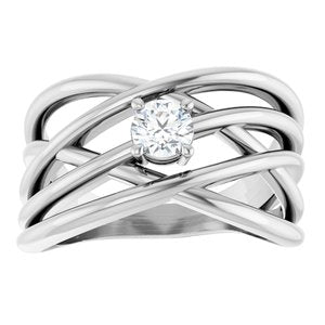 14K White Gold 1/4 CT Natural Diamond Criss-Cross Ring