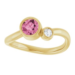 14K Yellow Gold 5 mm Natural Pink Tourmaline & .06 CT Natural Diamond Ring