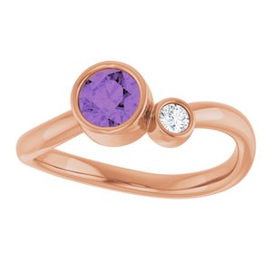 14K Rose Gold 5 mm Natural Amethyst & .06 CT Natural Diamond Ring