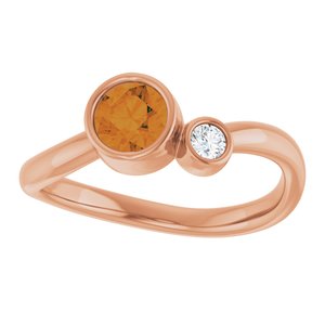 14K Rose Gold 5 mm Natural Citrine & .06 CT Natural Diamond Ring