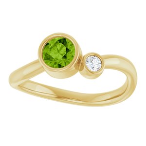 14K Yellow Gold 5 mm Natural Peridot & .06 CT Natural Diamond Ring