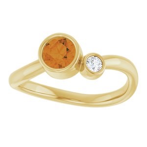 14K Yellow Gold 5 mm Natural Citrine & .06 CT Natural Diamond Ring