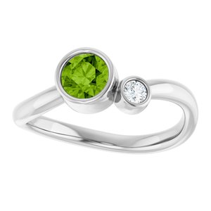 14K White Gold 5 mm Natural Peridot & .06 CT Natural Diamond Ring