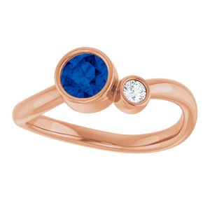 14K Rose Gold 5 mm Natural Blue Sapphire & .06 CT Natural Diamond Ring