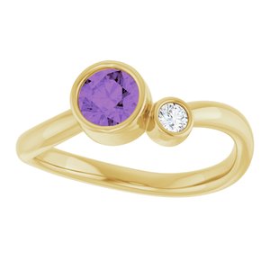 14K Yellow Gold 5 mm Natural Amethyst & .06 CT Natural Diamond Ring