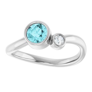 Platinum 5 mm Natural Blue Zircon & .06 CT Natural Diamond Ring