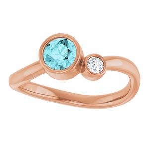 14K Rose Gold 5 mm Natural Blue Zircon & .06 CT Natural Diamond Ring