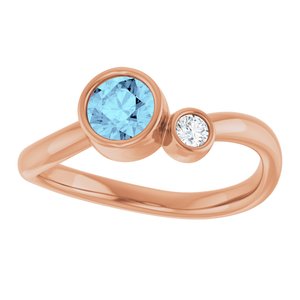 14K Rose Gold 5 mm Natural Aquamarine & .06 CT Natural Diamond Ring
