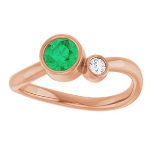 14K Rose Gold 5 mm Natural Emerald & .06 CT Natural Diamond Ring