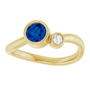 14K Yellow Gold 5 mm Natural Blue Sapphire & .06 CT Natural Diamond Ring