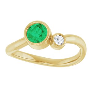 14K Yellow Gold 5 mm Lab-Grown Emerald & .06 CT Natural Diamond Ring