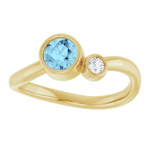 14K Yellow Gold 5 mm Natural Aquamarine & .06 CT Natural Diamond Ring