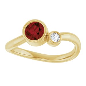 14K Yellow Gold 5 mm Natural Mozambique Garnet & .06 CT Natural Diamond Ring