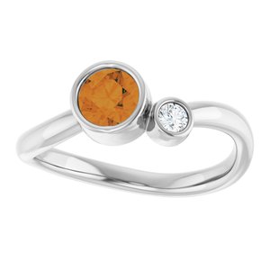 Sterling Silver 5 mm Natural Citrine & .06 CT Natural Diamond Ring