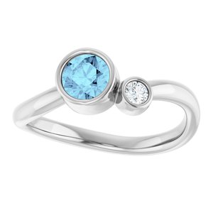 14K White Gold 5 mm Natural Aquamarine & .06 CT Natural Diamond Ring