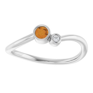 Sterling Silver 3 mm Natural Citrine & .015 CT Natural Diamond Ring