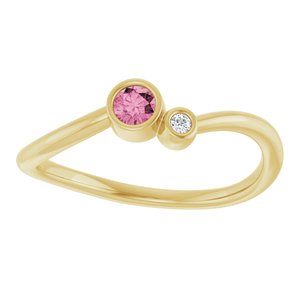 14K Yellow Gold 3 mm Natural Pink Tourmaline & .015 CT Natural Diamond Ring
