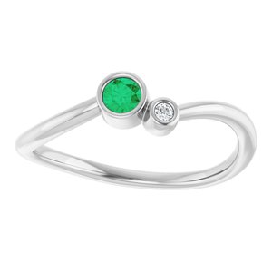 14K White Gold 3 mm Lab-Grown Emerald & .015 CT Natural Diamond Ring